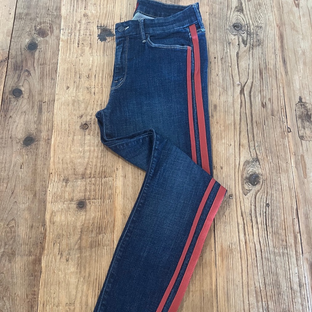 MOTHER jeans with red stripes